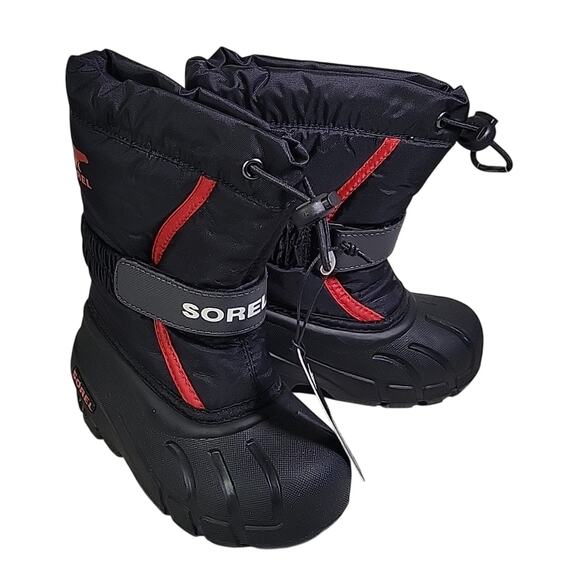 Sorel Kids Flurry Winter Waterproof Snow Boots Black Red Kids Toddler Size 8 NEW - Picture 1 of 11
